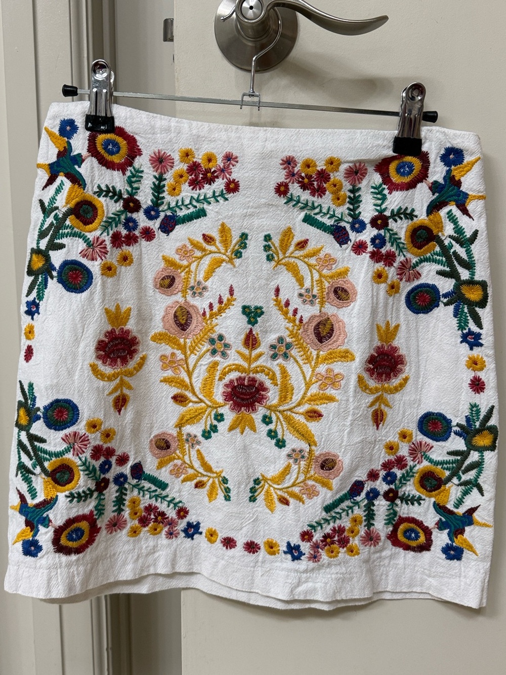 Altar'd State White Mini Skirt with Multicolor Floral Embroidery